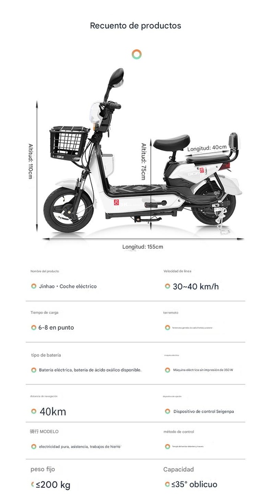 MOTO SCOOTER ELECTRICO BI-PLAZA CON PEDALES 350W