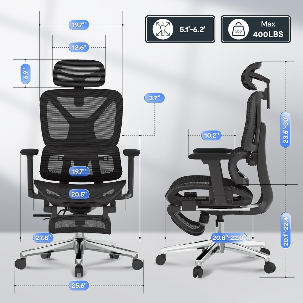 SILLA DE OFICINA ERGONÓMICA DE ALTA CALIDAD CON REPOSAPIÉS, REPOSABRAZOS 3D AJUSTABLES