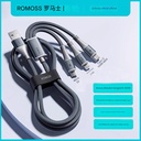 CABLE DE CARGA RÁPIDA 3 EN 1 ROMOSS 100W, CABLE DE CARGA MICRO USB, LIGHTNING, TIPO C - CB253A