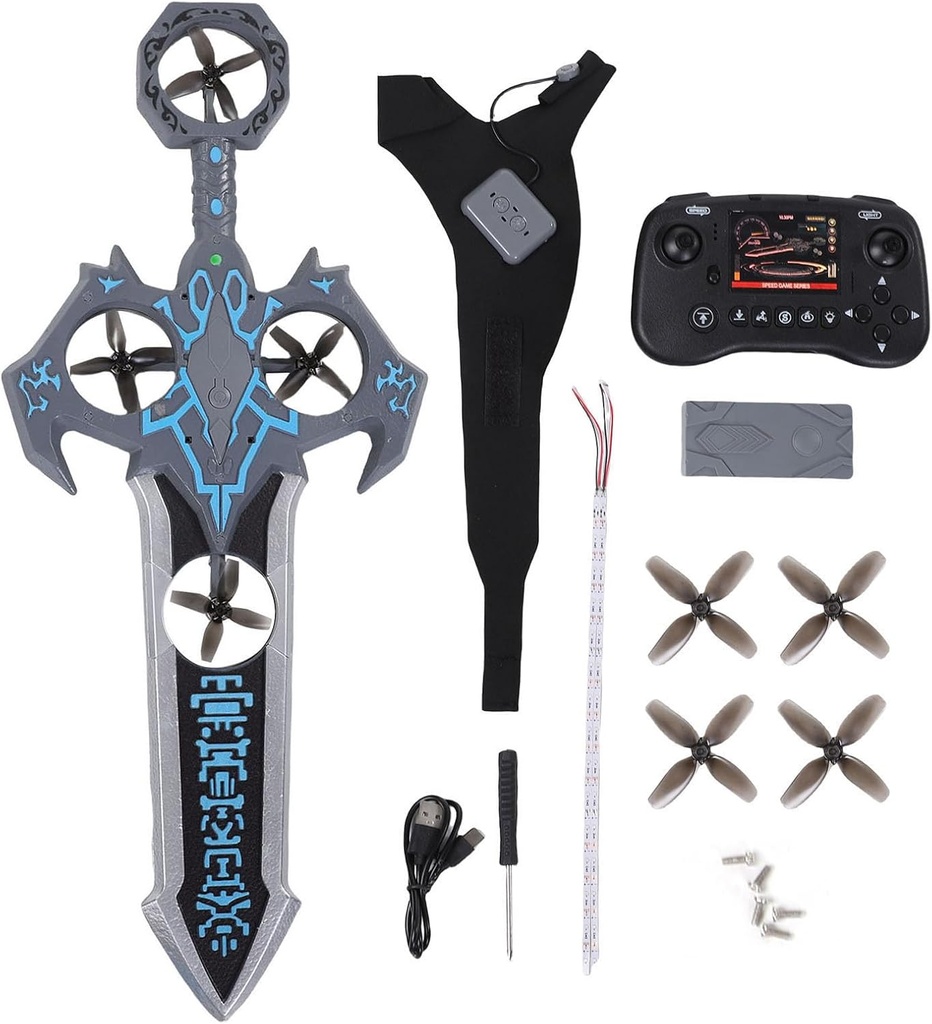 VIKYE FLYING SWORD DRONE CONTROL DE MANO, DRON DE ESPADA FLOTANTE CON GIRO DE ACROBACIAS Y LUCES LED, 30 MINUTOS DE TIEMPO DE VUELO, JUGUETE DE VUELO PARA NIÑOS Y ADULTOS (AZUL)