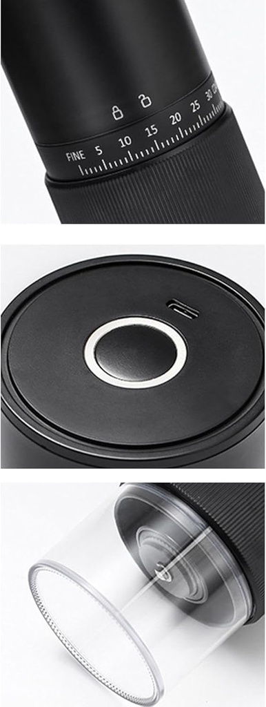 MOLINILLO DE CAFÉ ELÉCTRICO, MOLINILLO DE CAFÉ AJUSTABLE, 2.76 X 7.87 PULGADAS, MOLINILLOS DE REDUCCIÓN DE RUIDO, RECARGABLE Y COMPACTO PARA COCINA PARA FAMILIARES, AMIGOS, NEGRO/BLANCO