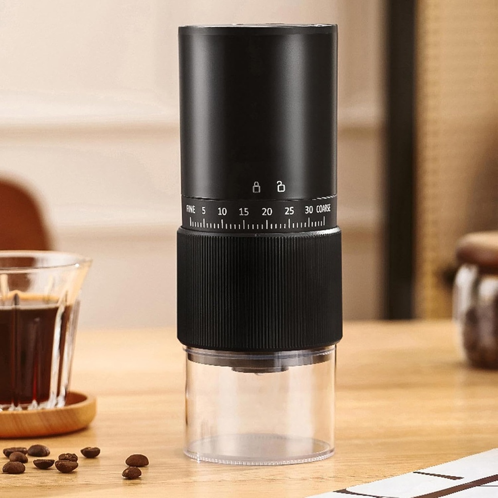 MOLINILLO DE CAFÉ ELÉCTRICO, MOLINILLO DE CAFÉ AJUSTABLE, 2.76 X 7.87 PULGADAS, MOLINILLOS DE REDUCCIÓN DE RUIDO, RECARGABLE Y COMPACTO PARA COCINA PARA FAMILIARES, AMIGOS, NEGRO/BLANCO