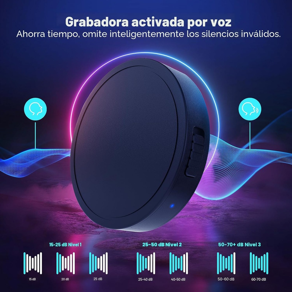 Grabadora activada por voz de 132 G (9800 horas) - Grabadora de voz Elasound con reducción de ruido triple inteligente de IA, grabadora de audio portátil para trabajo, conferencias, reuniones