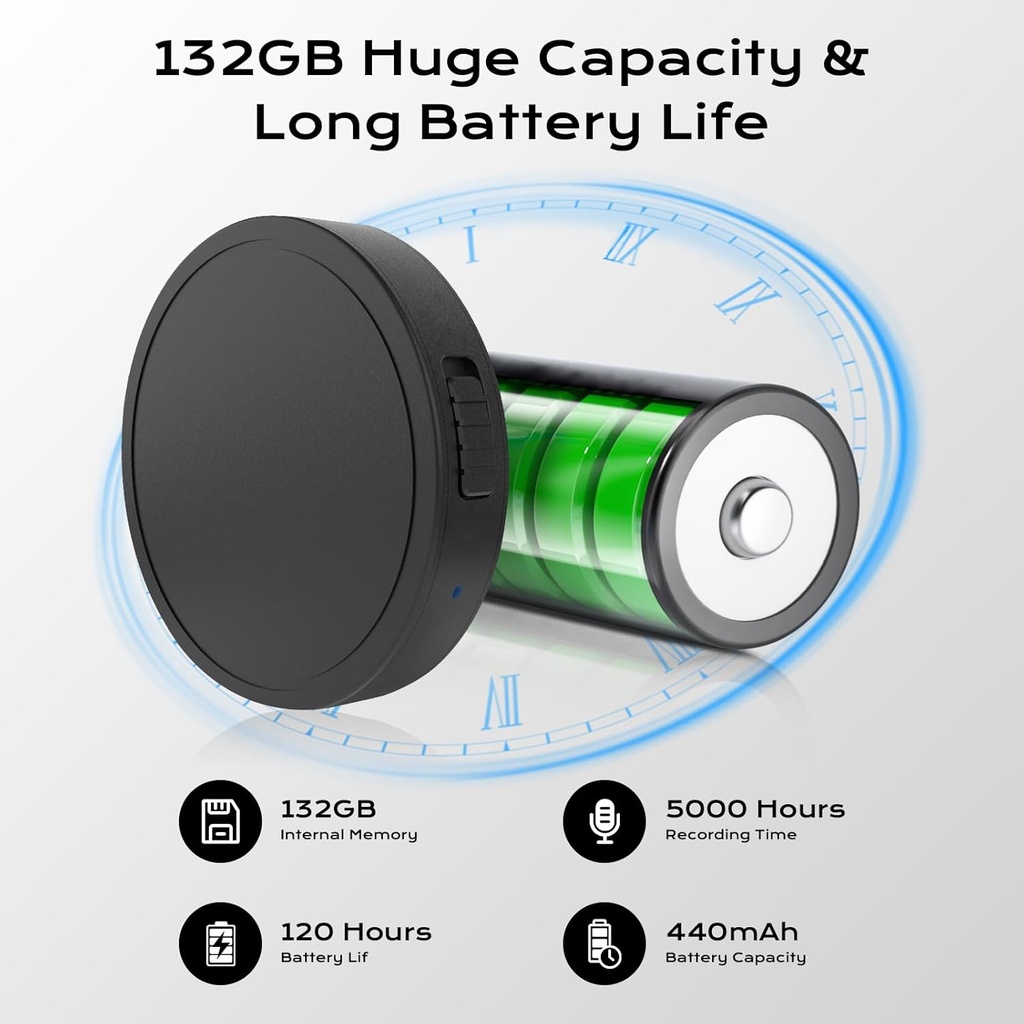 Grabadora activada por voz de 132 G (9800 horas) - Grabadora de voz Elasound con reducción de ruido triple inteligente de IA, grabadora de audio portátil para trabajo, conferencias, reuniones