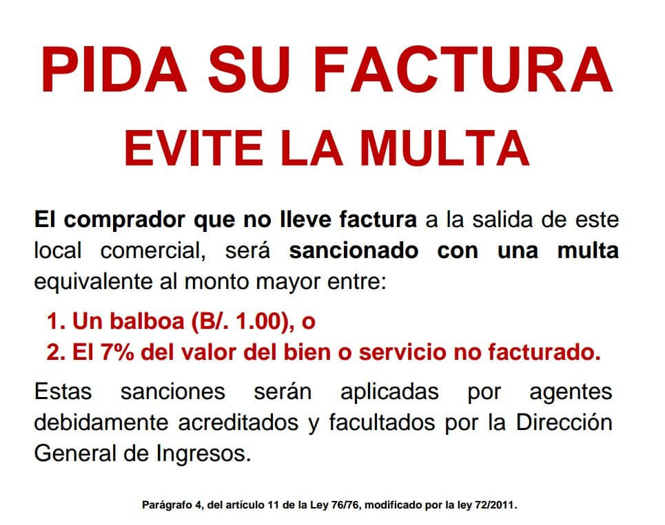 LETRERO PIDA SU FACTURA