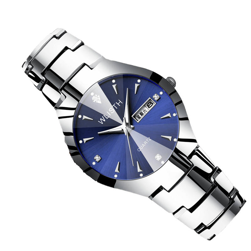 RELOJ PARA CABALLERO WLISTH CON CORREA DE ACERO RESISTENTE AL AGUA  PLATEADO-NEGRO MODELO Q353-1