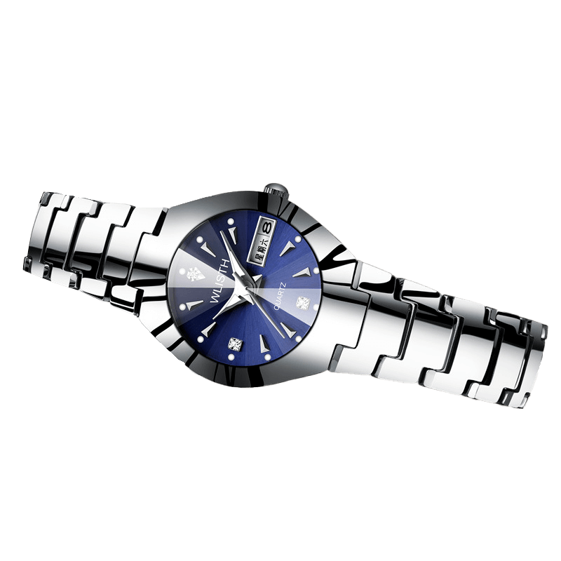 RELOJ PARA DAMA WLISTH CON CORREA DE ACERO RESISTENTE AL AGUA  PLATEADO-AZUL MODELO Q353-6