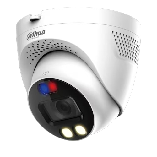 CAMARA DAHUA DE 5MPX CON LENTE FIJO DE 2.8MM, CON AUDIO, TECNOLOGIA TIOC, DISUASION ACTIVA Y PROTECCION IP67 