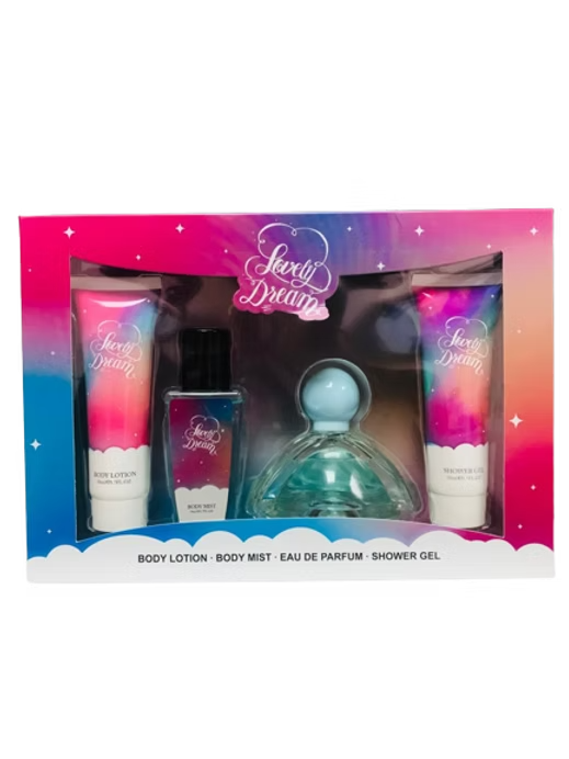 KIT DE PERFUME, LOCION , CREMA DE CUERPO Y GEL DE BAÑO LOVELY DREAM 