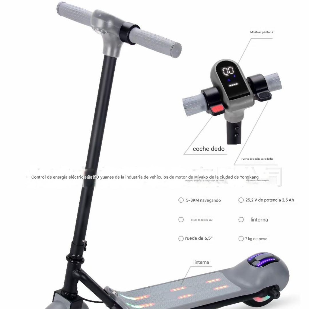 MINI SCOOTER PARA NIÑOS CON LUCES LED COLOR GRIS