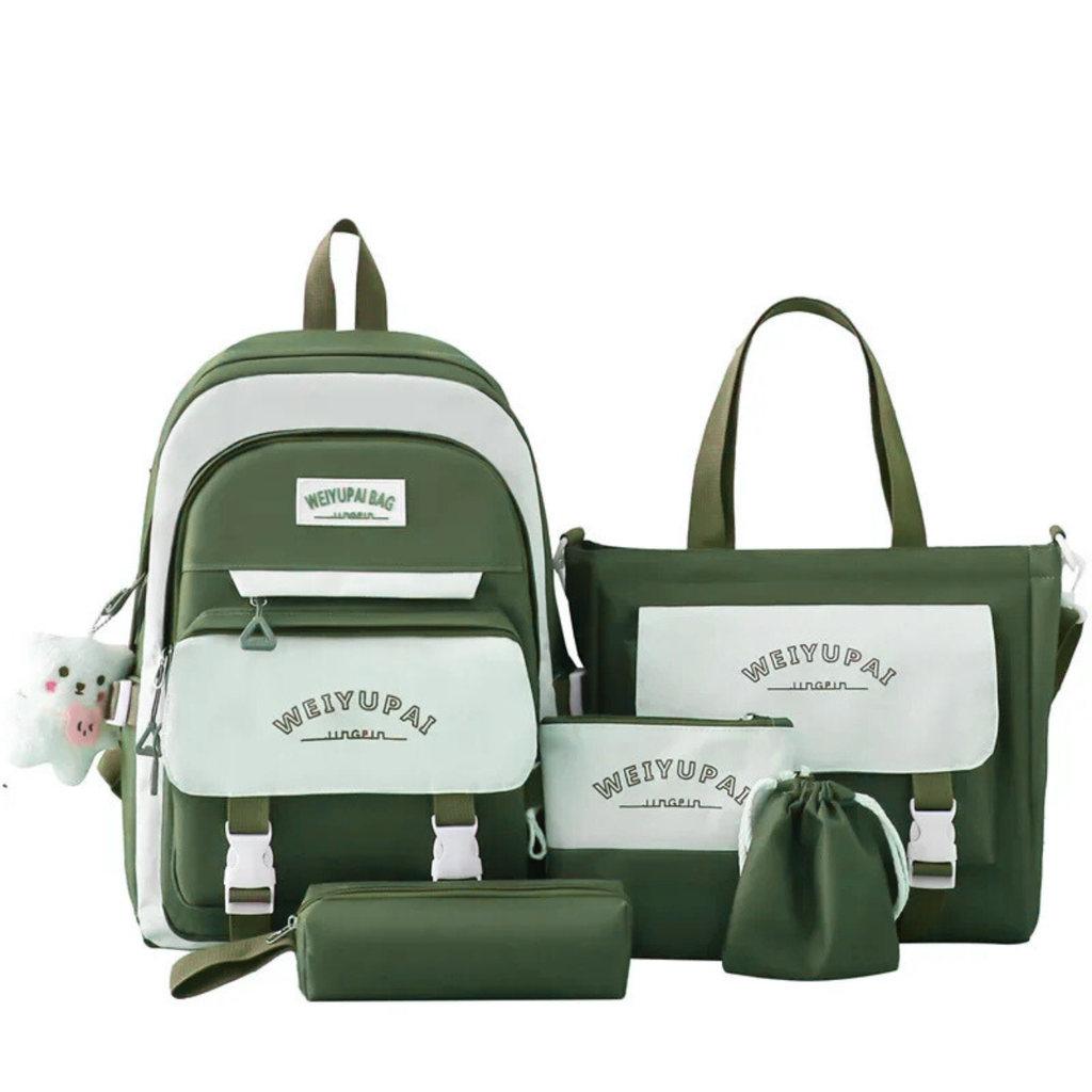 CONJUNTO DE MOCHILA 5 PIEZAS WEYUPAI CLASSIC CON BOLSO BANDOLERA Y CARTUCHERA